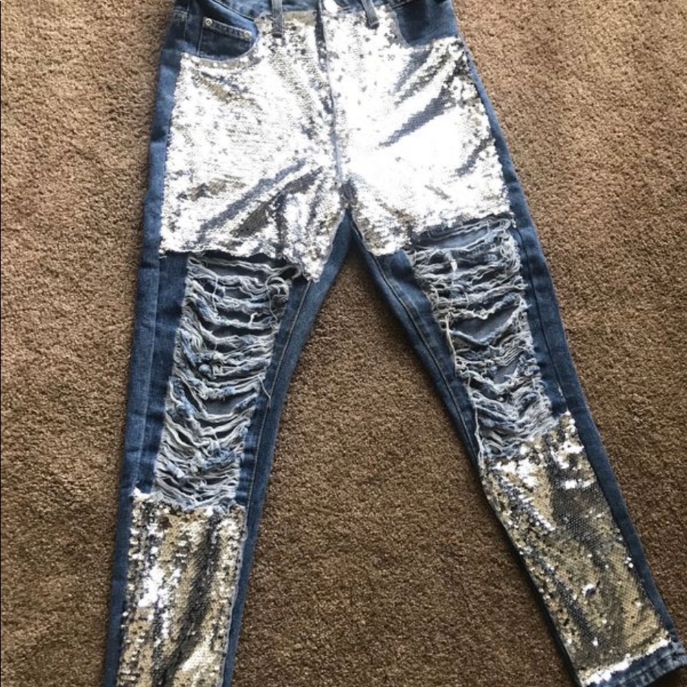 Sequins rip jeans